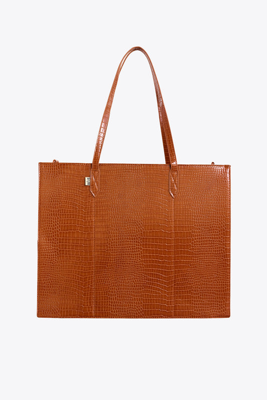 The Large Work Tote in Cognac Croc