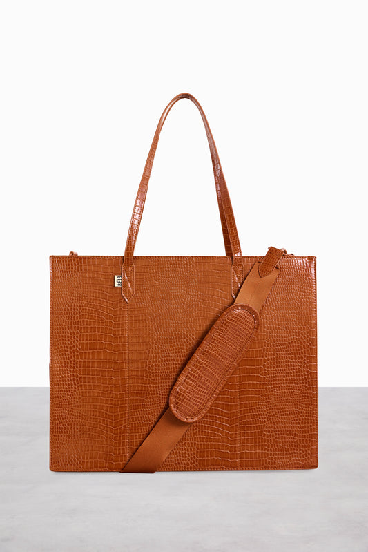 The Large Work Tote in Cognac Croc