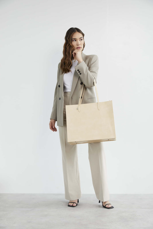 Work Tote Beige Front Model