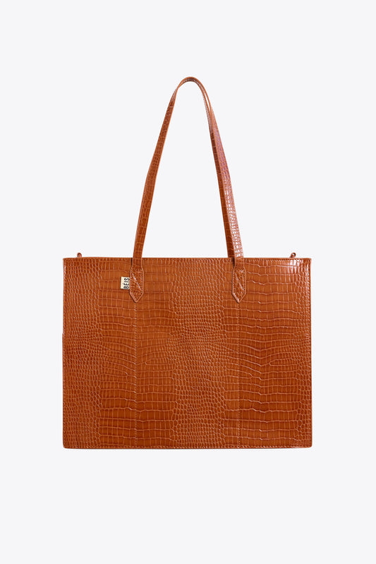 The Work Tote in Cognac Croc