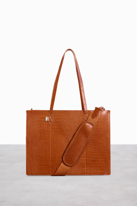 The Work Tote in Cognac Croc